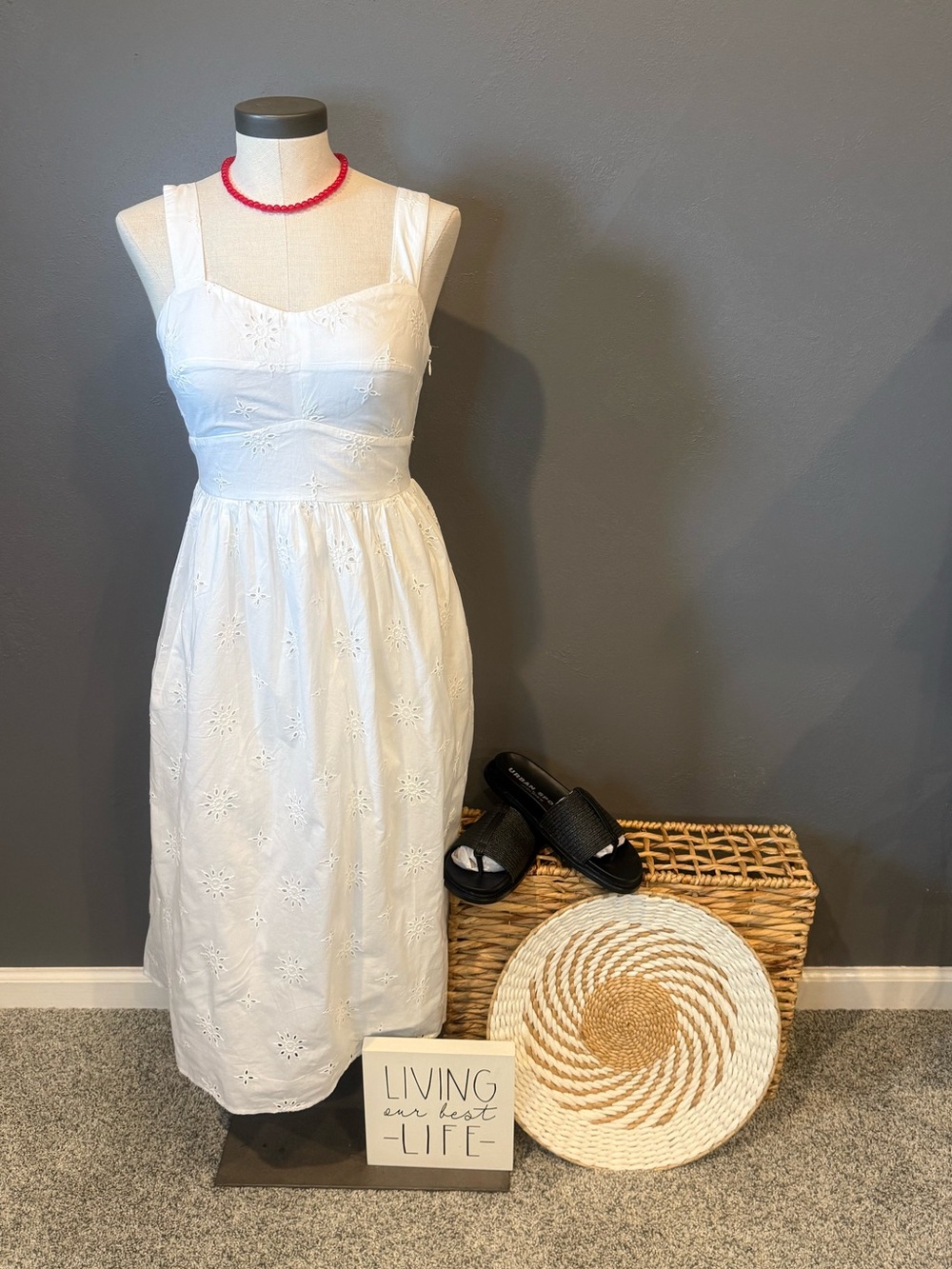 J. Crew Factory White Paper Wider Strap Eyelet Dress